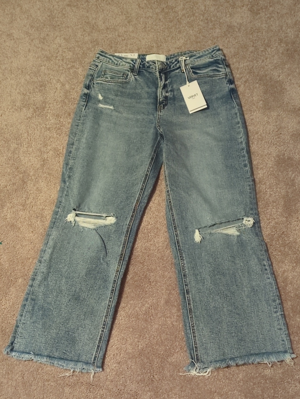 Velvet Light Wash Distressed Wide-Leg Jeans